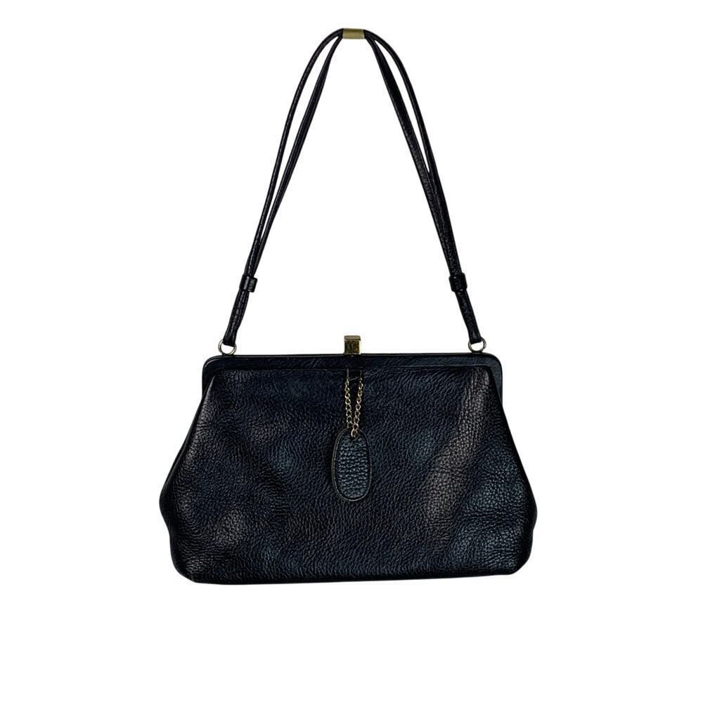 Saber 60's Vintage Black Pebbled Leather Top Handle Handbag Structured Purse